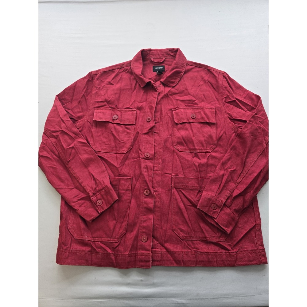 Forever 21 Men Red Utility Jacket XL Cotton Twill Button Up Chore Coat